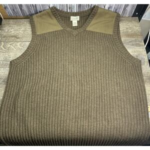 Vintage LL Bean Sweater Vest XXL Regular Brown Merino Lambswool Shoulder Patches